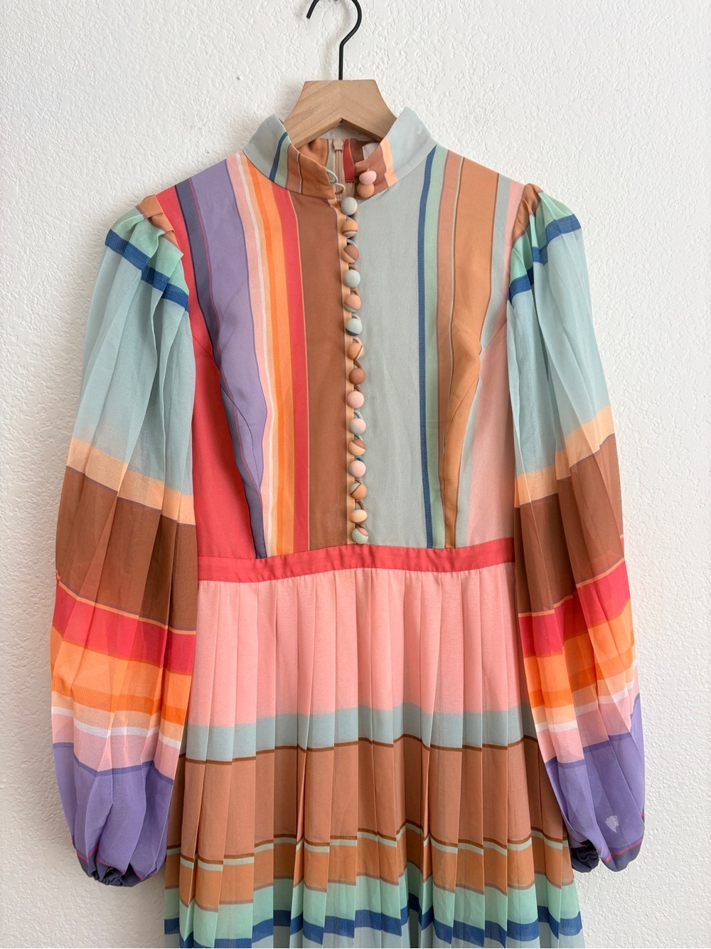 Zimmermann Colorblock Multicolor Striped Pleated Midi Dress - Pastel Stripe